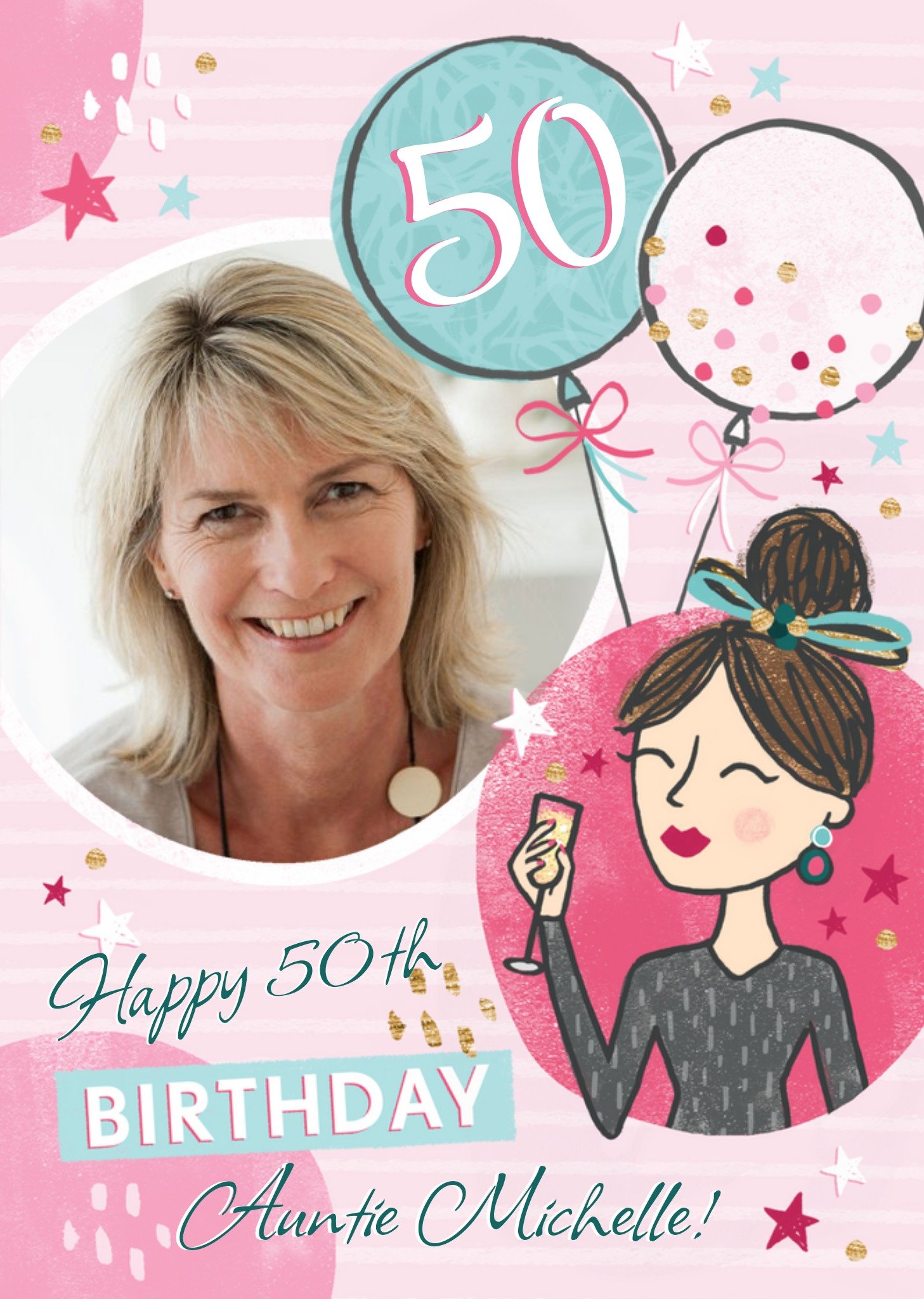 Moonpig Party themed 50th Birthday Photo Upload Card For Auntie Ecard