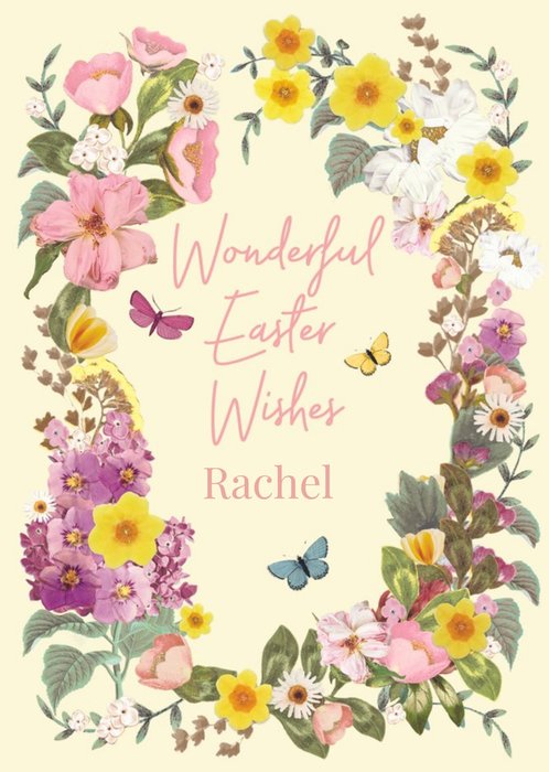 Illustration Of A Floral Border And Butterflies Surround Text Easter Card