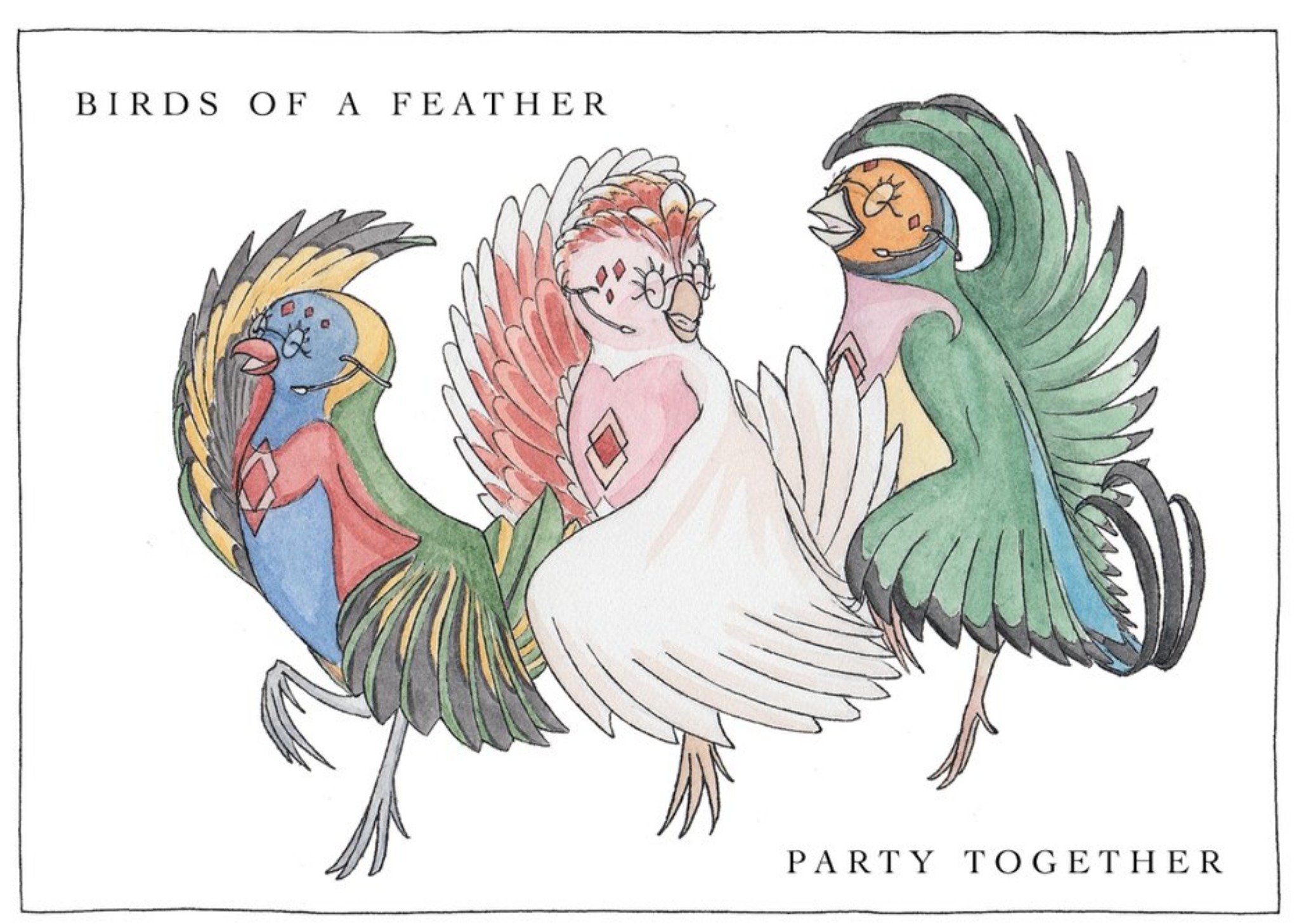 Moonpig Illustration Of Three Colourful Birds Dancing Birthday Card, Large