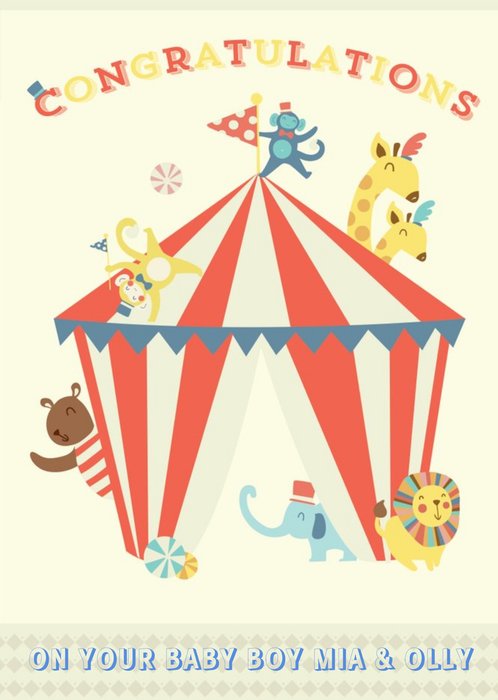 Personalised Cartoon Circus New Baby Card