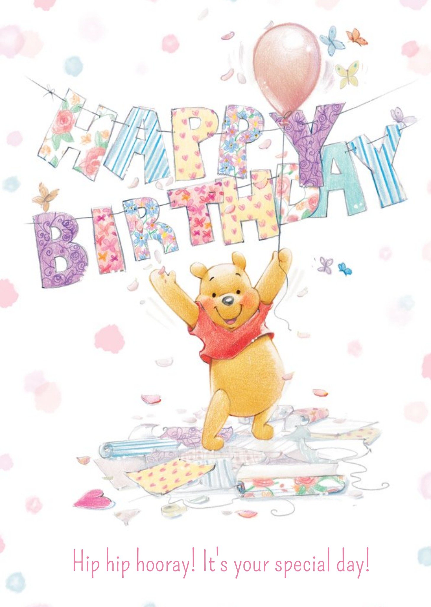 Disney Winnie The Pooh Hip Hip Hooray Personalised Happy Birthday Card Ecard