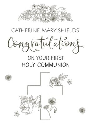 Okey Dokey Design Line Drawing Holy Communion Floral Card
