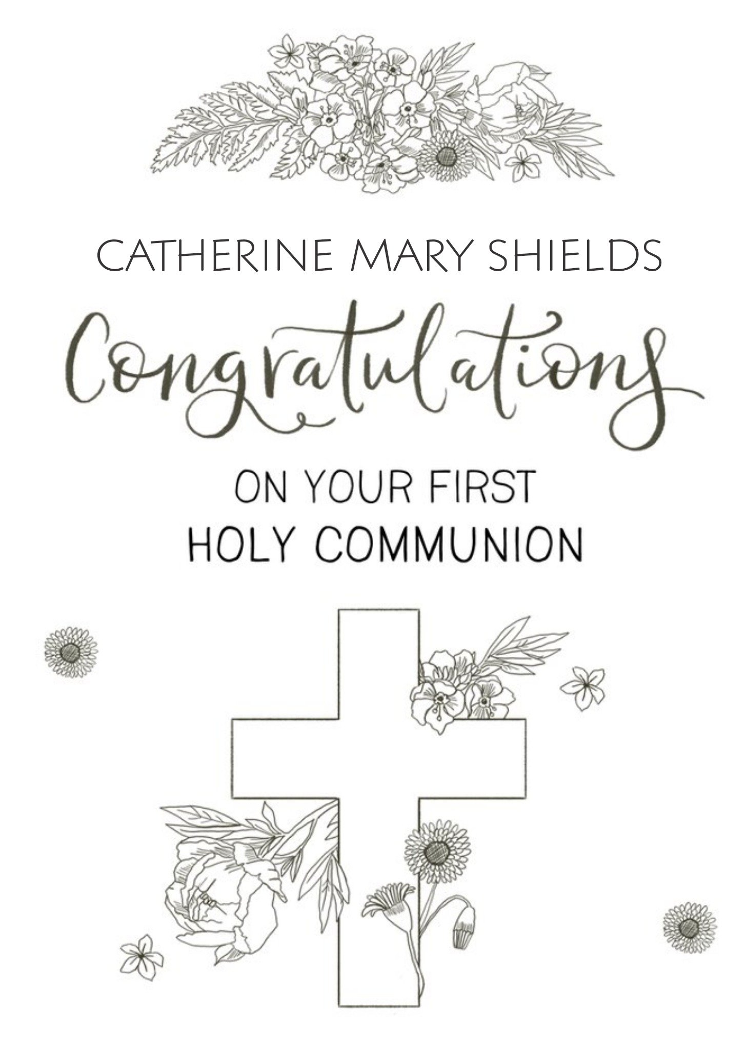 Okey Dokey Design Line Drawing Holy Communion Floral Card Ecard