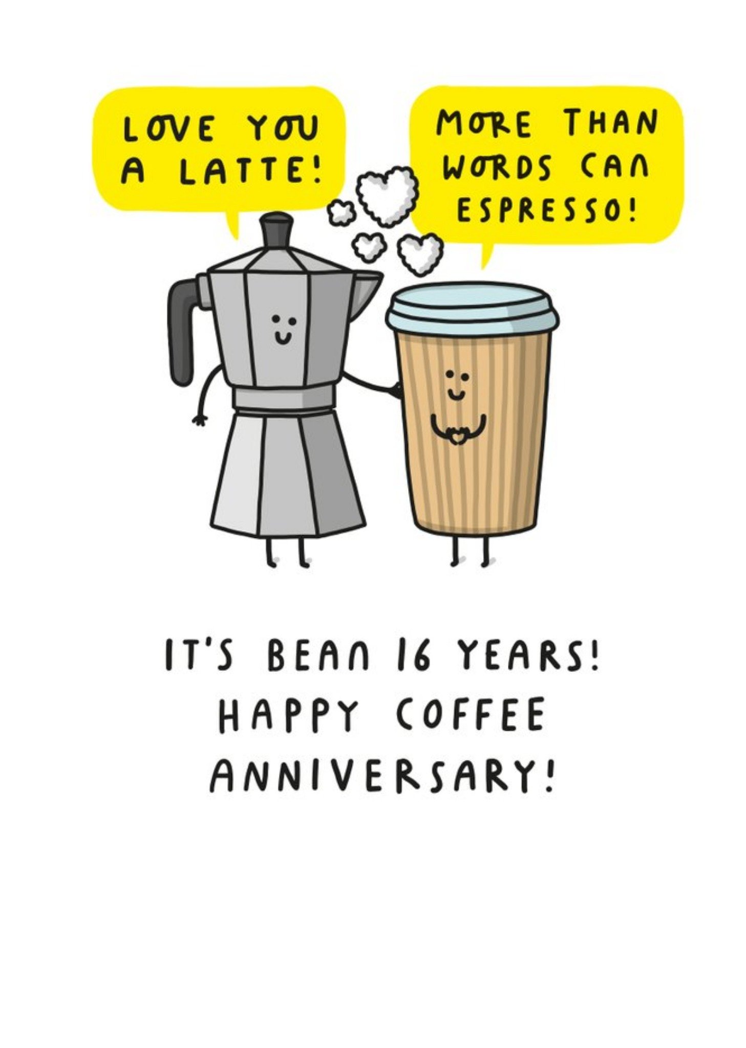 Moonpig Cee Maker And Cup Cartoon Illustration Sixteenth Anniversary Funny Pun Card, Large