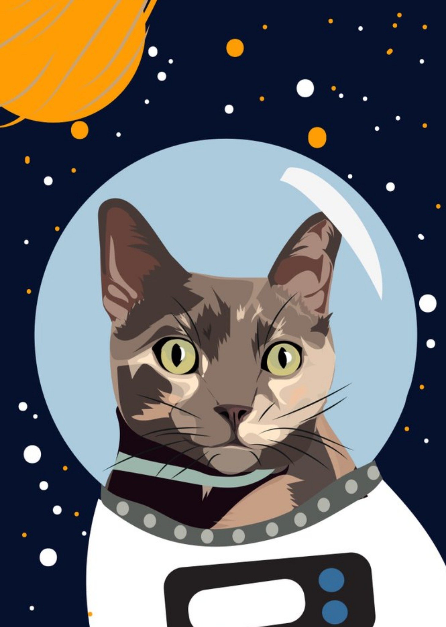 Illustrated Astronaut Space Cat Card Ecard