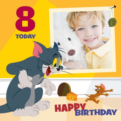 Tom And Jerry Chase Personalised Photo Upload Happy 8th Birthday Card