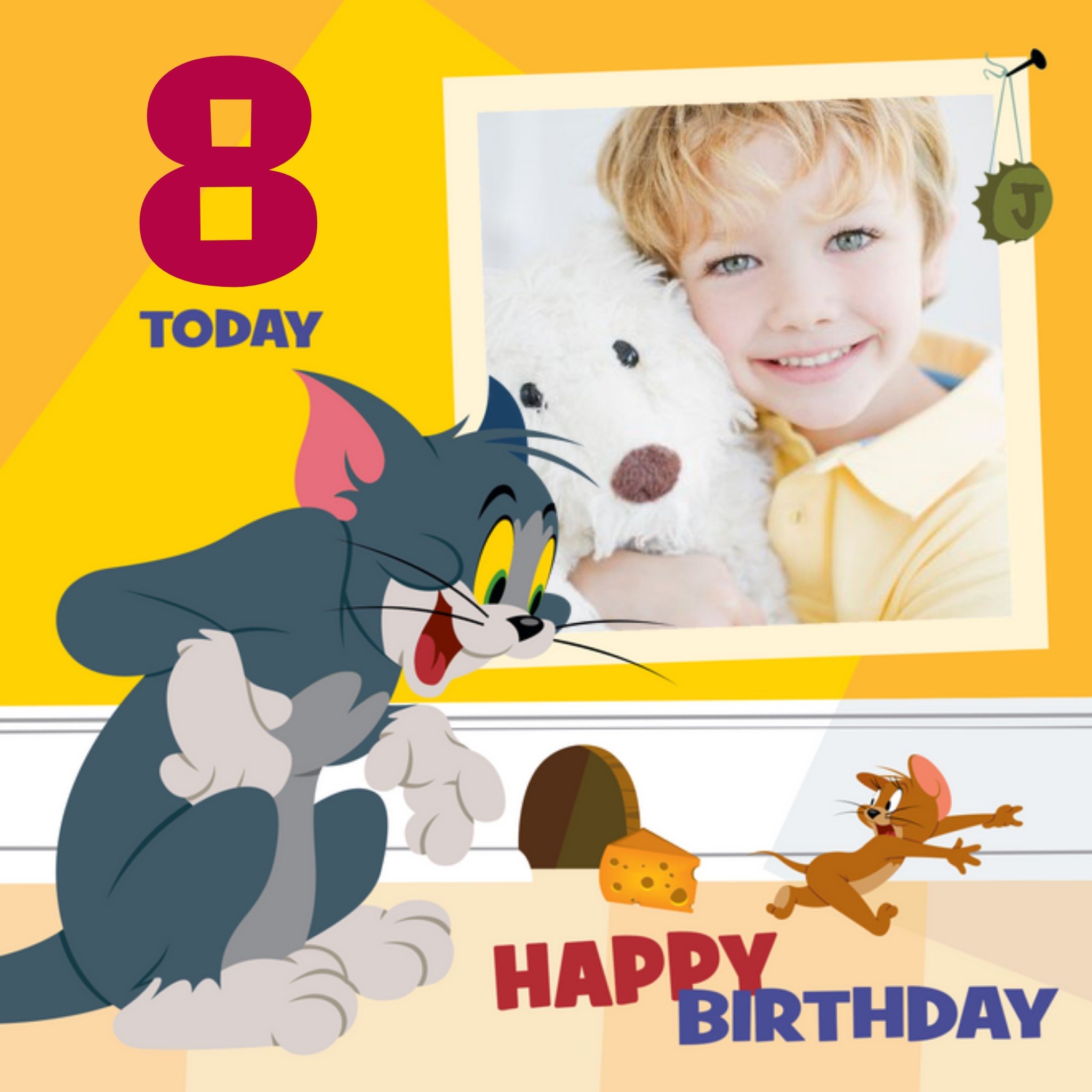 Other Tom And Jerry Chase Personalised Photo Upload Happy 8th Birthday Card, Large