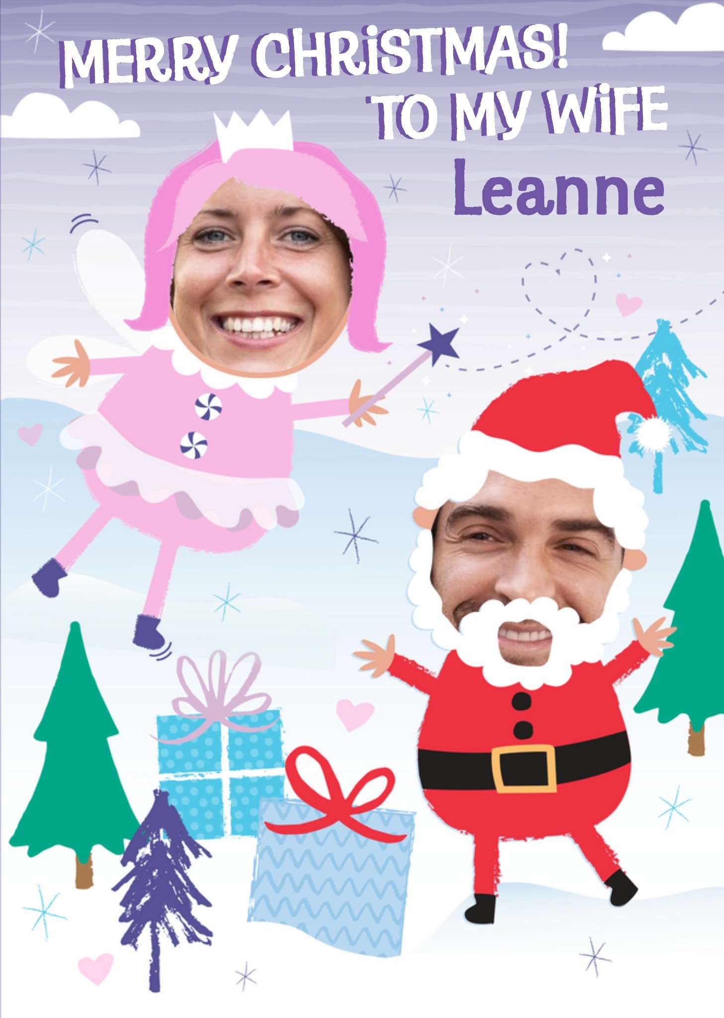 Moonpig Santa And Fairy Face Photo Upload Christmas Card, Large