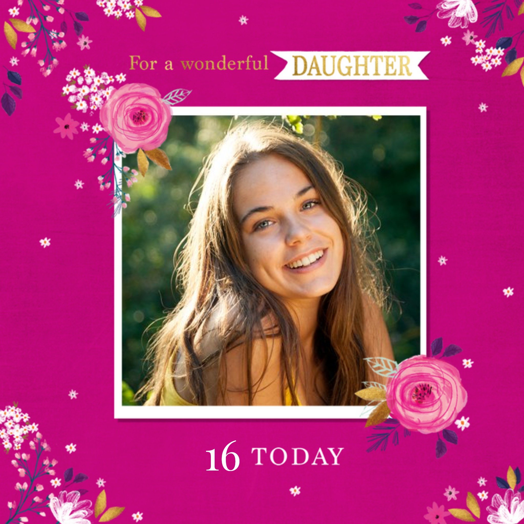 Cute Floral For A Wonderful Daughter Photo Upload Birthday Card, Square