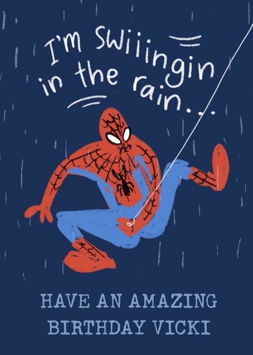 Marvel Spiderman funny singing in the rain birthday Card