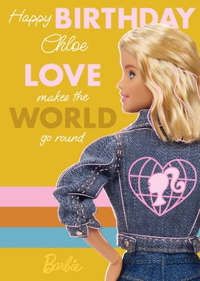 Barbie Doll Love Makes The World Go Round Fun Bright Birthday Card