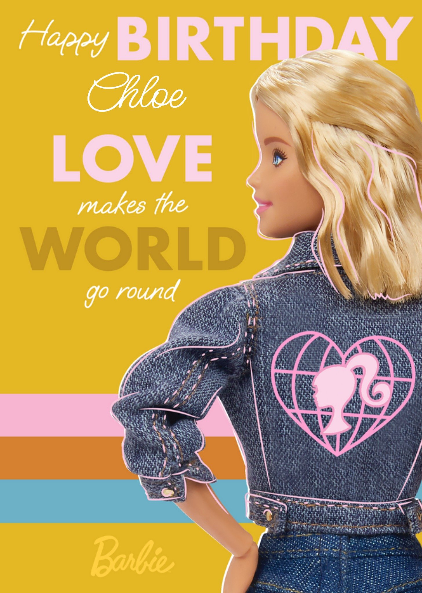 Barbie Doll Love Makes The World Go Round Fun Bright Birthday Card, Large