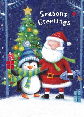 UKG Seaons Greetings Peguin Santa Tree Christmas Card