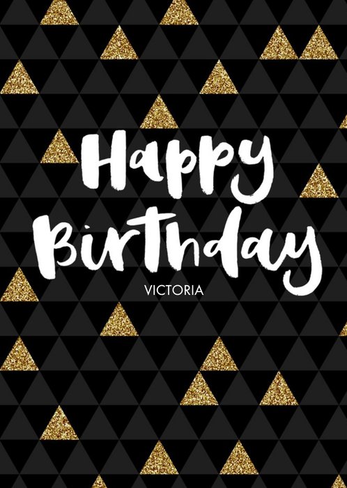 Gold Glittered Pyramids Personalised Happy Birthday Card