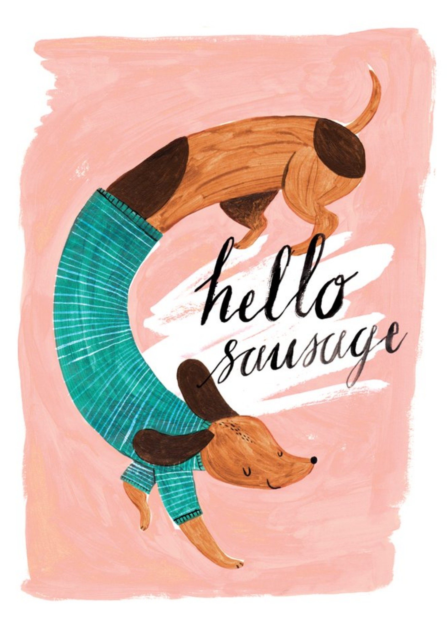 Sausage Dog Painting - Hello Sausage Postcard