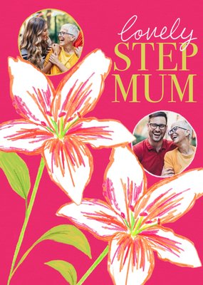 Illustration Of Flowers With Circular Photo Frames Step-Mum Photo Upload Mother's Day Card