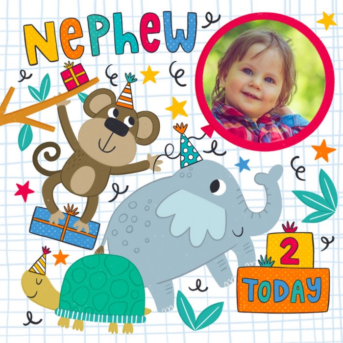 Fun Cute Illustration Animals Nephew 2 Today Birthday Card