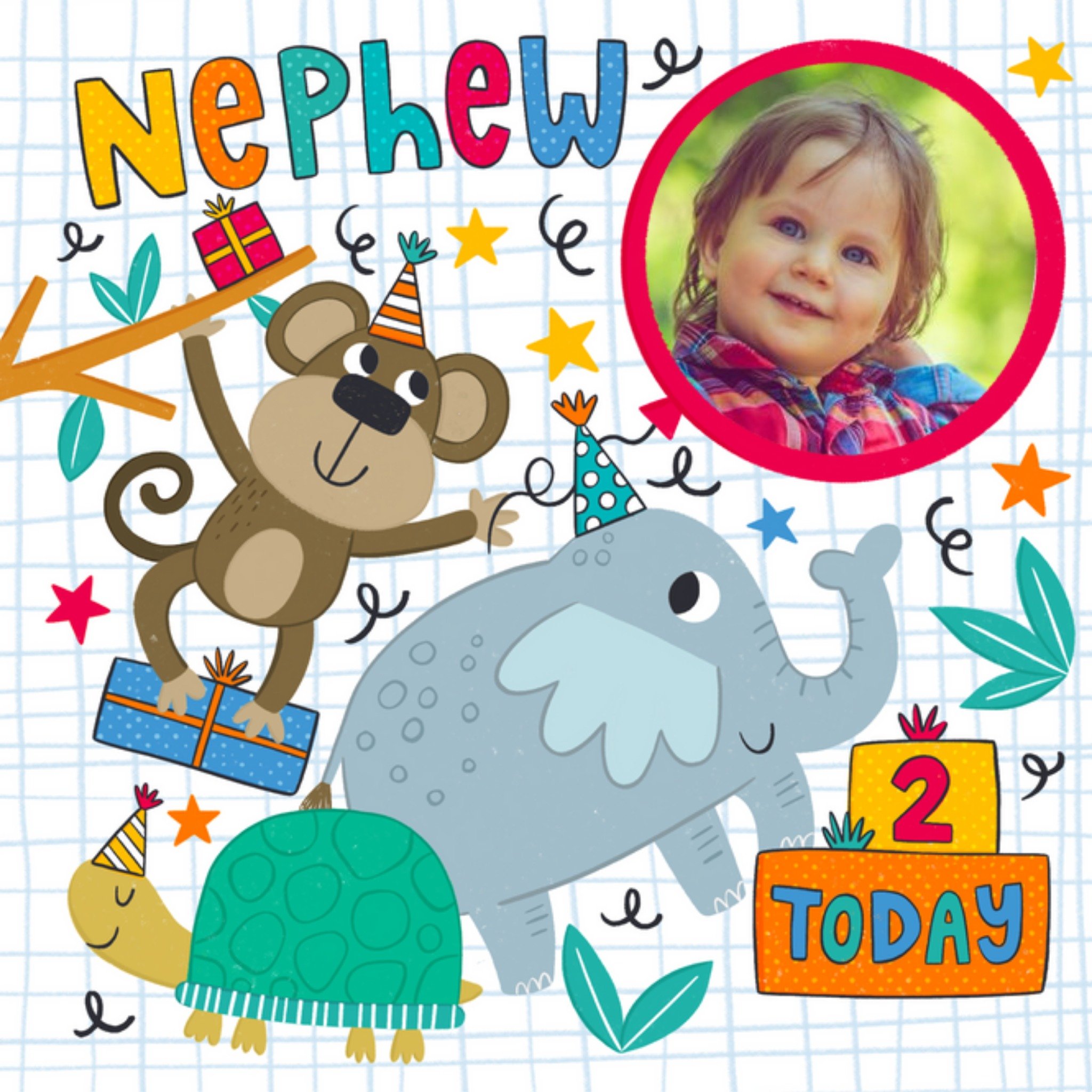 Moonpig Fun Cute Illustration Animals Nephew 2 Today Birthday Card, Square