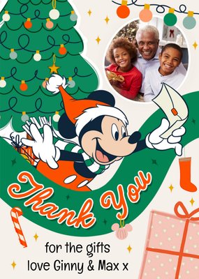 Retro Traditional Disney Mickey Mouse Photo Upload Christmas Thank You Card