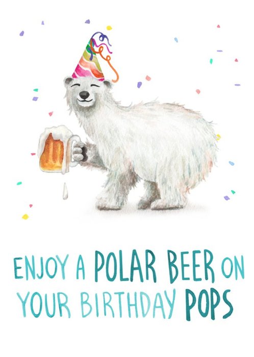 Illustration Polar Bear Enjoy A Polar Beer Pops Birthday Card