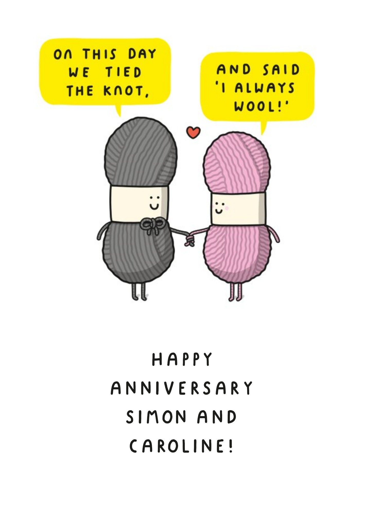 Moonpig Mungo And Shoddy On This Day We Tied The Knot Balls Of Wool Humour Anniversary Card, Large