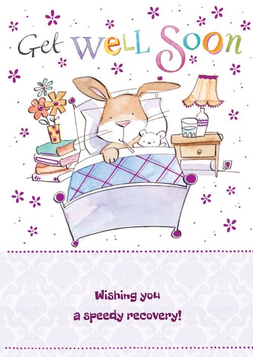 Bunny In Bed Personalised Get Well Soon Card