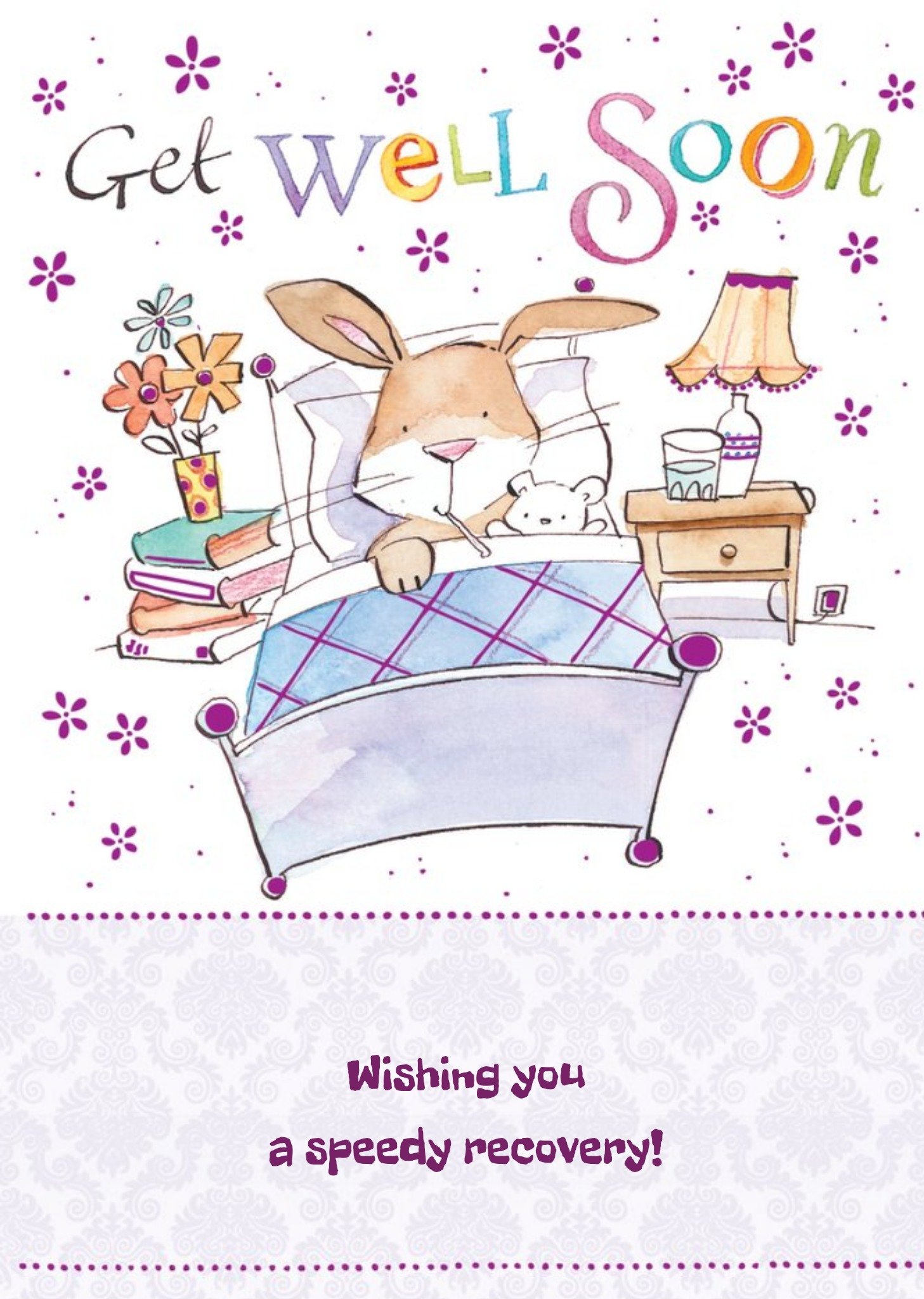 Ling Design Bunny In Bed Personalised Get Well Soon Card