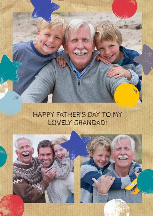 Colourful Spots And Stars Personalised Photo Upload Fathers Day Card For Grandad