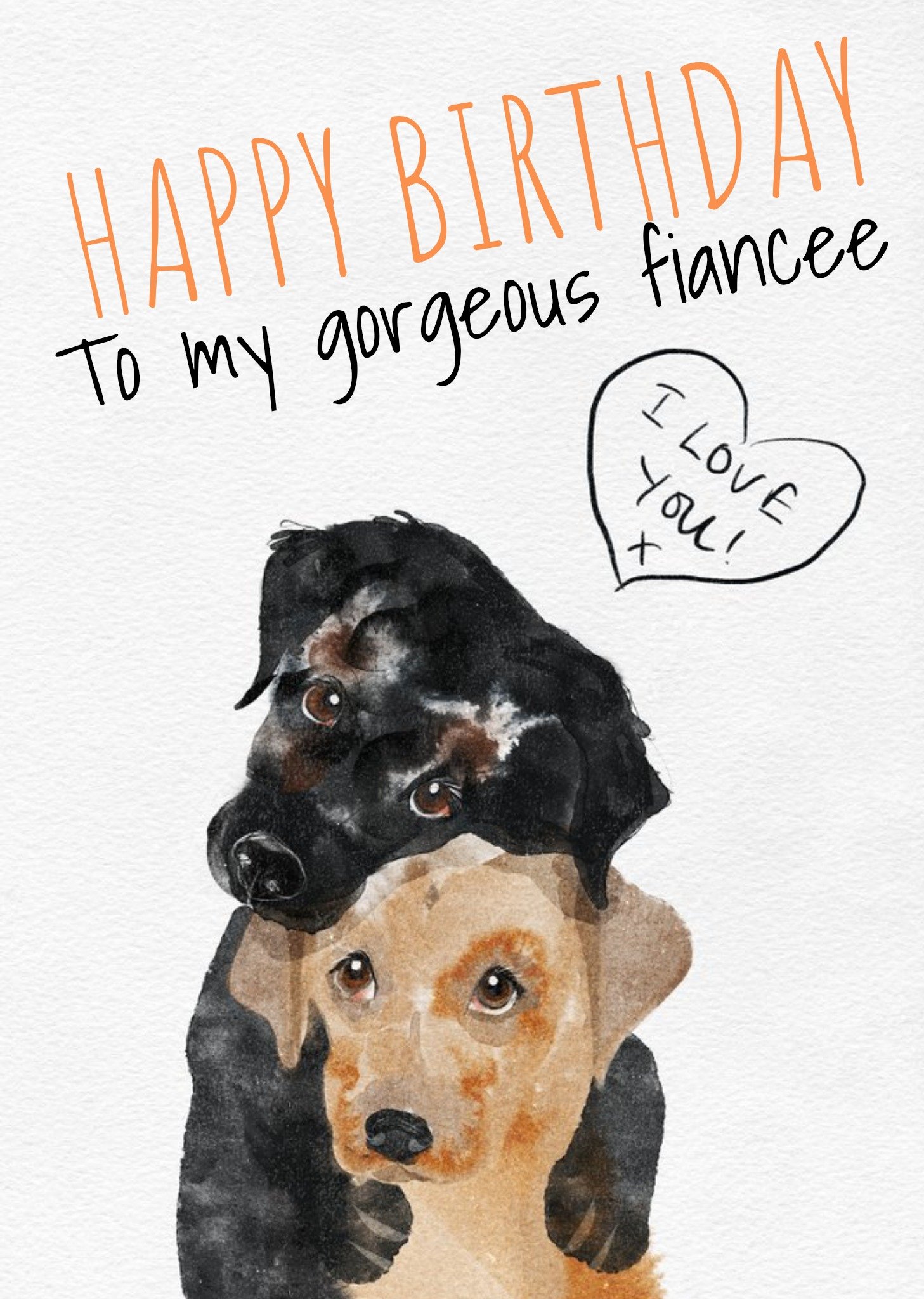 Black And Golden Labrador Puppies Watercolour Illustration Personalised Birthday Card Ecard