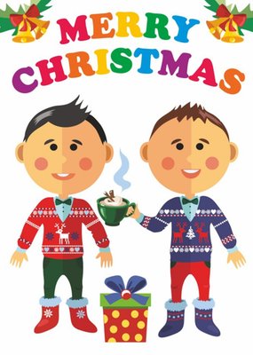 Cute Illustrated Two Males One I Love Christmas Card