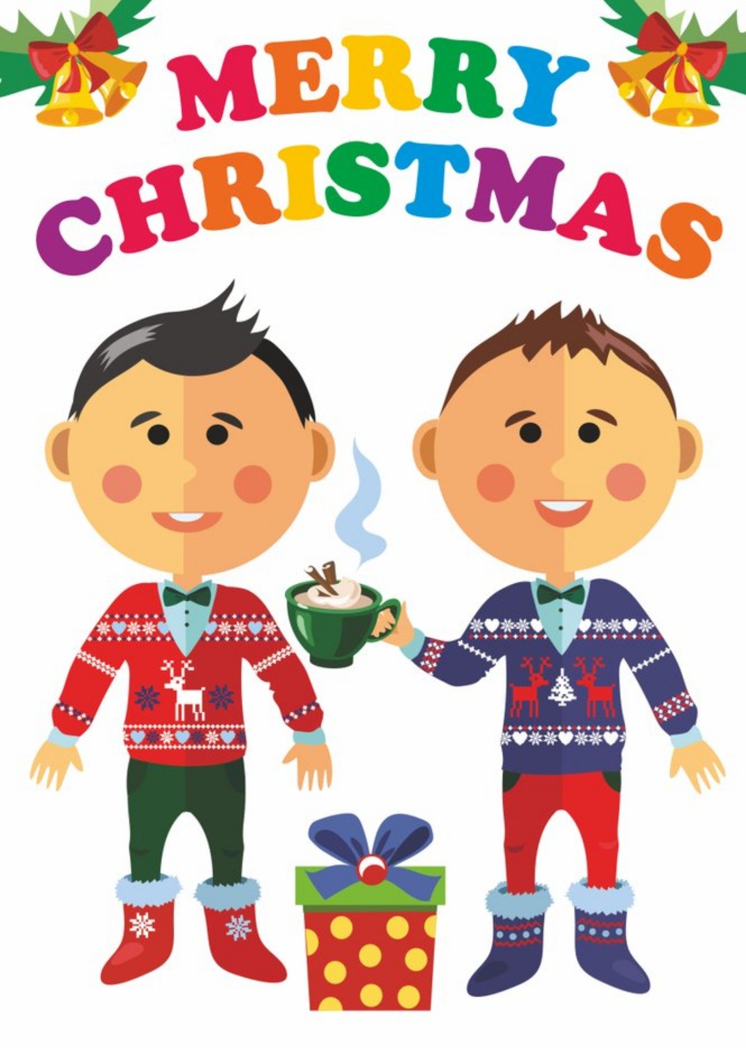 Moonpig Cute Illustrated Two Males One I Love Christmas Card, Large