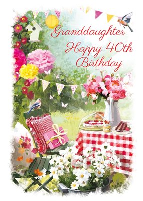 Garden Picnic Happy Birthday Card for Granddaughter