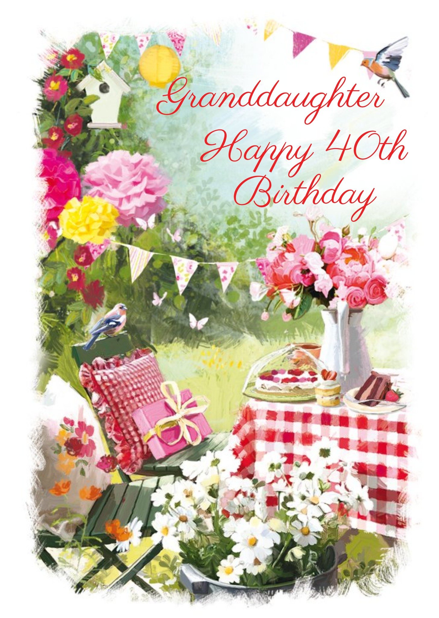 Ling Design Garden Picnic Happy Birthday Card For Granddaughter, Large