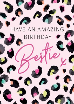 Clintons Pink Illustrated Leopard Print Bestie Birthday Card