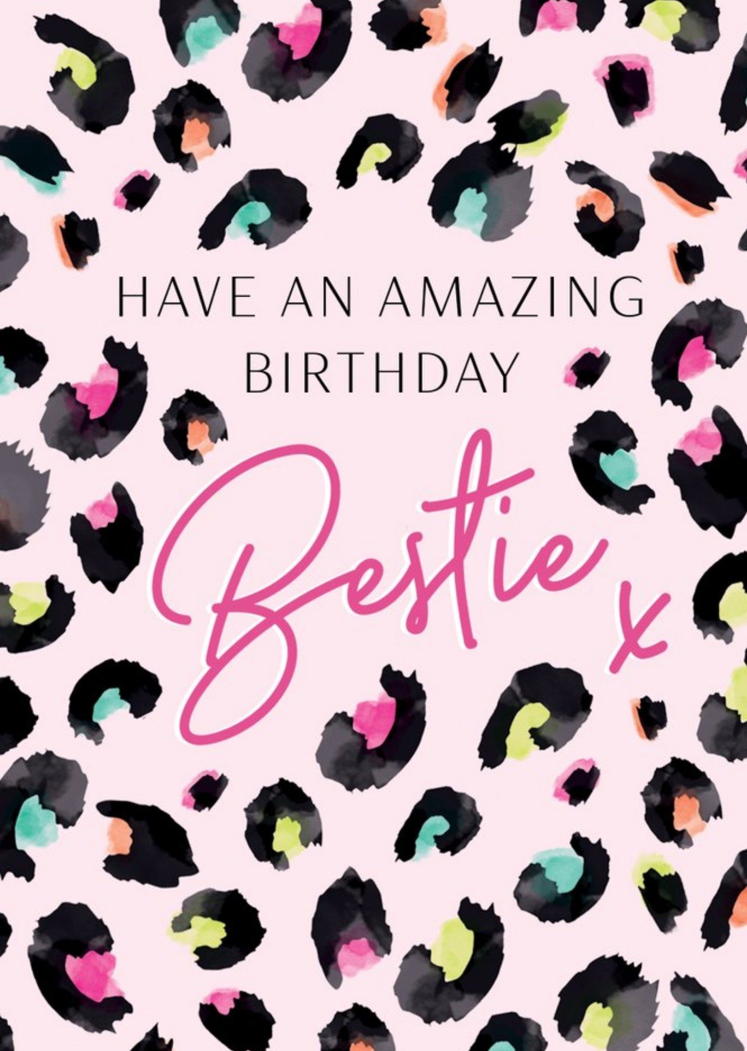 Clintons Pink Illustrated Leopard Print Bestie Birthday Card Ecard