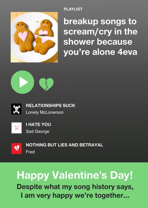 Music Themed Funny Spoof Playlist Photo Upload Valentine's Card | Moonpig Music Themed Funny Spoof Playlist Photo Upload Valentine's Card | Moonpig