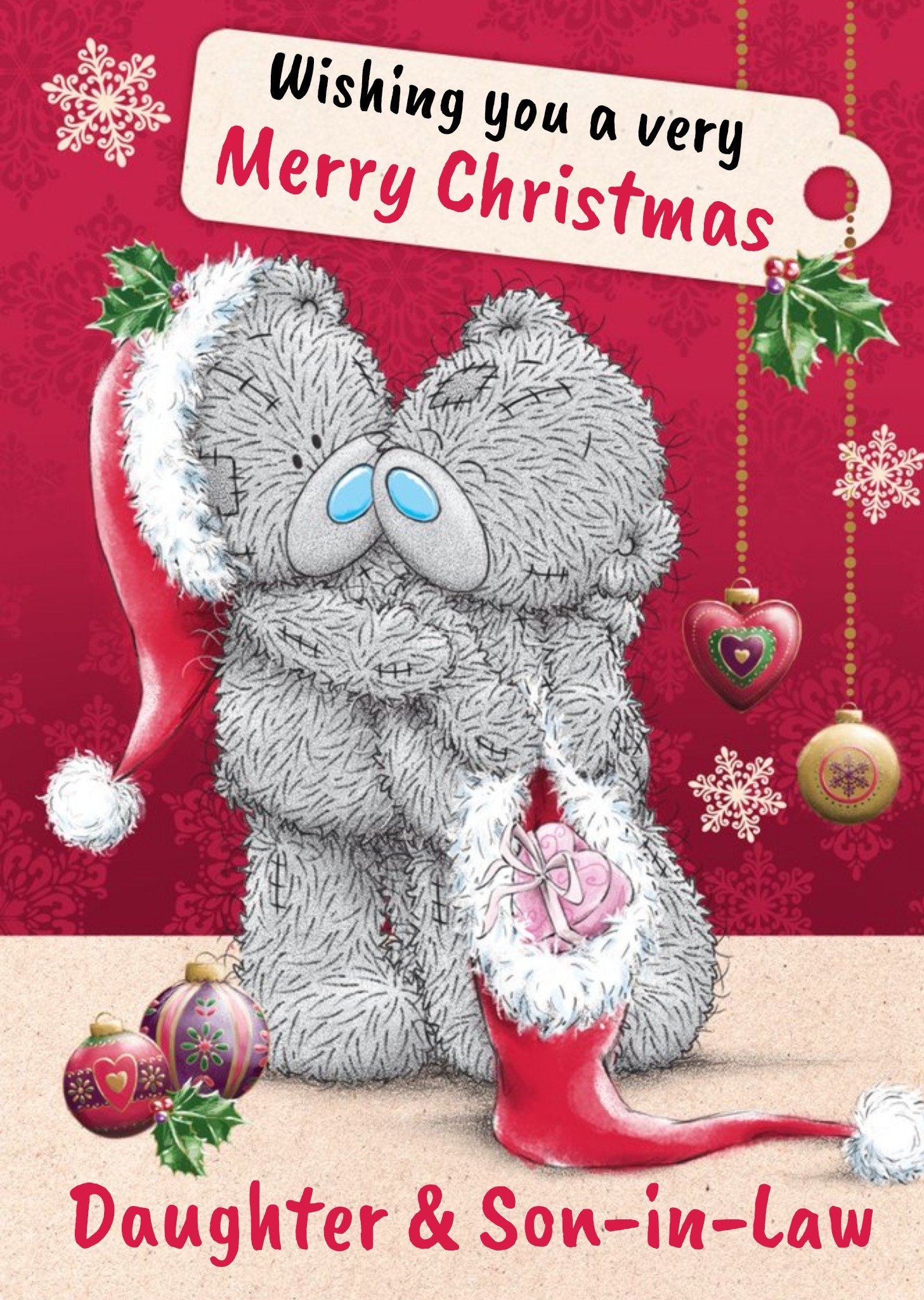 Me To You Tatty Teddy Cuddles And Stocking Personalised Merry Christmas Card For Daughter And Son-In-Law