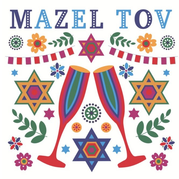 Mazel Tov Floral And Wine Glasses Card