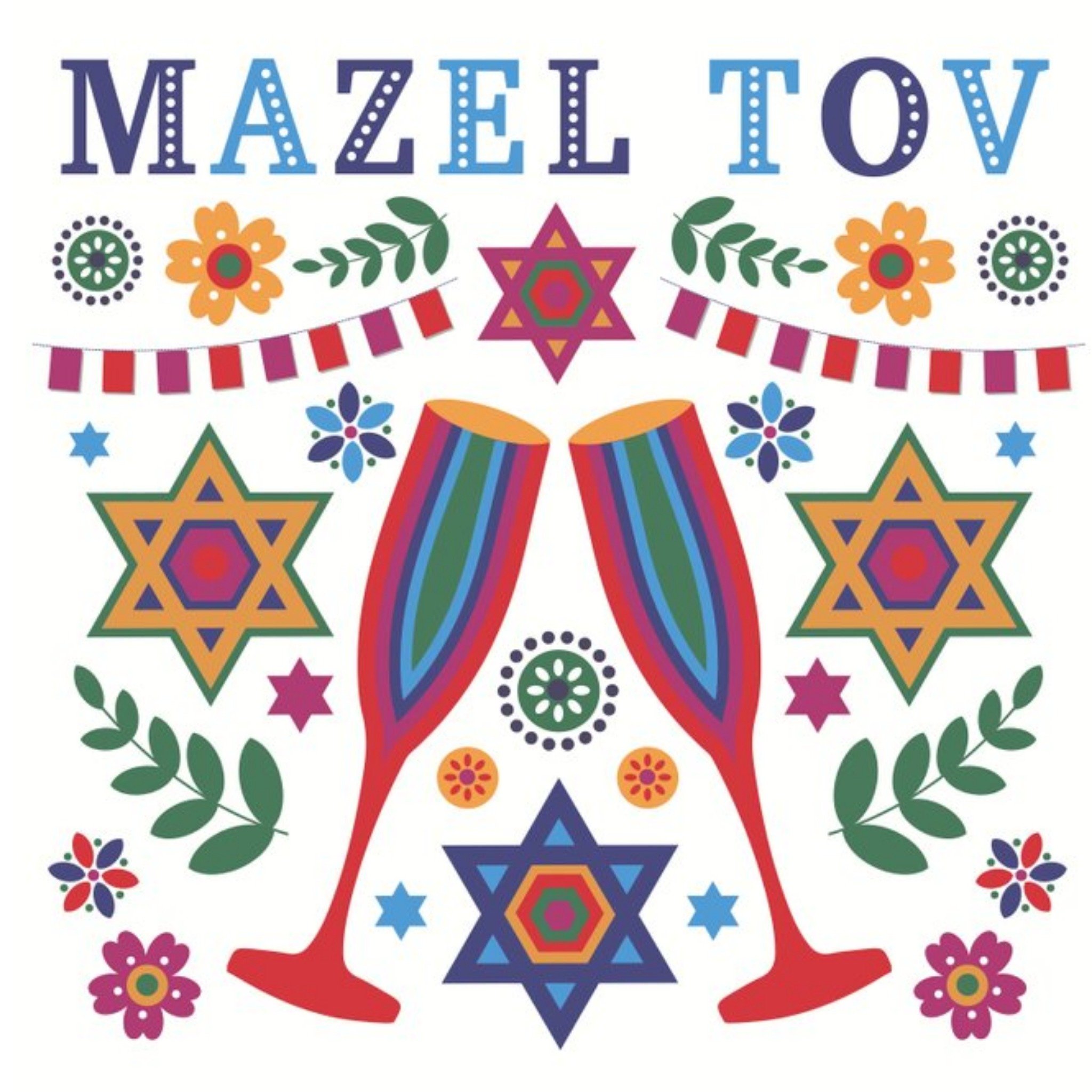 Moonpig Mazel Tov Floral And Wine Glasses Card, Square