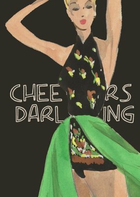 V And A Vintage Fashion Illustration Cheers Darling Greetings Card