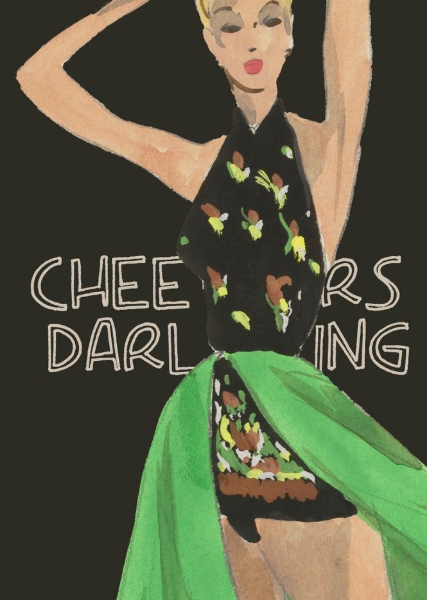 The V&a V And A Vintage Fashion Illustration Cheers Darling Greetings Card Ecard