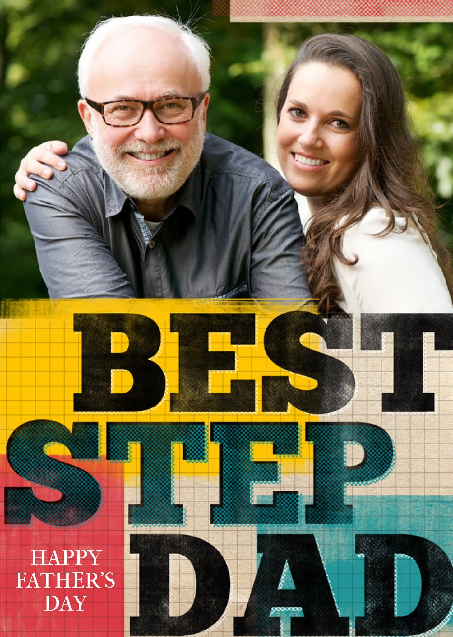 Colourful Geometric Best Step Dad Photo Card Ecard