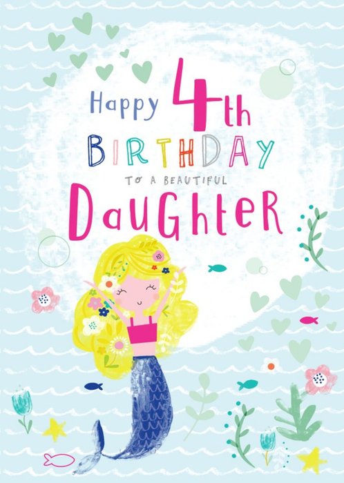 Beautiful Mermaid Daughter 4th Birthday Card