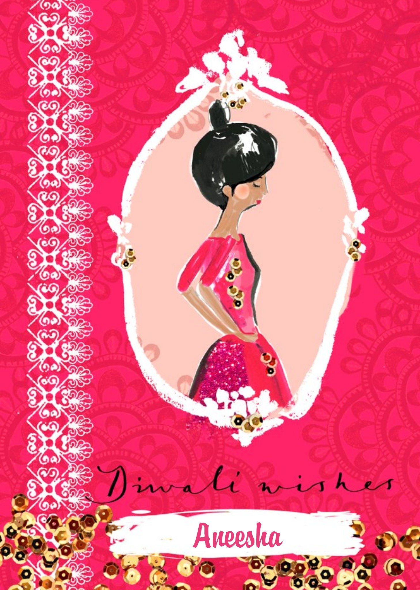 Moonpig Personalised Bright Pink Happy Diwali Wishes Card, Large