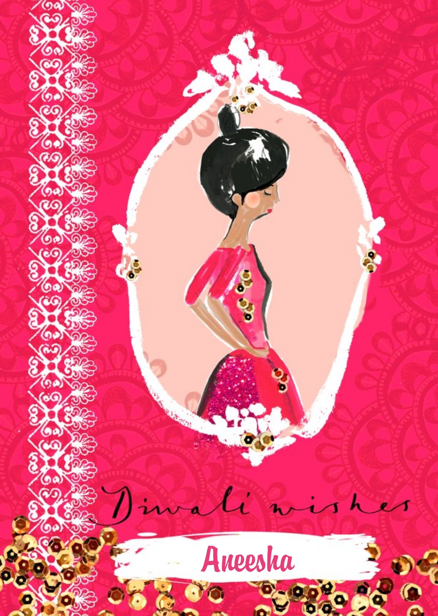 Personalised Bright Pink Happy Diwali Wishes Card Ecard