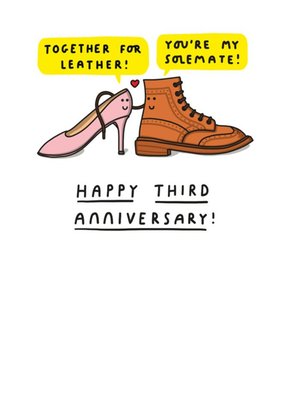 Fun Cartoon Leather Shoes Third Anniversary Card