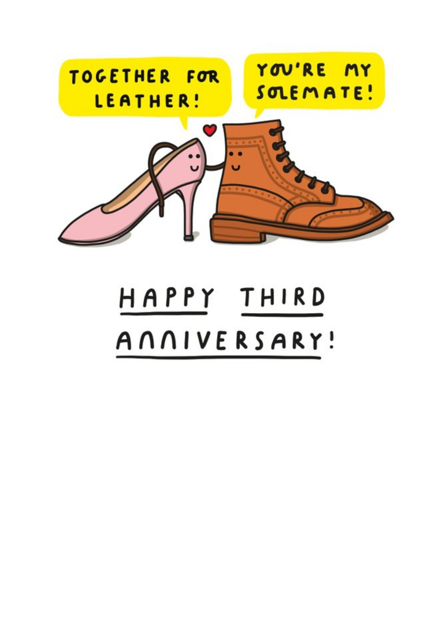 Fun Cartoon Leather Shoes Third Anniversary Card Ecard