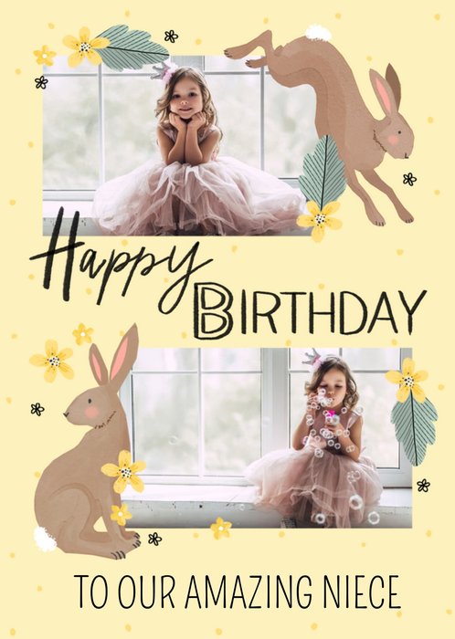 Okey Dokey Illustrated Rabbits Photo Upload Birthday Card