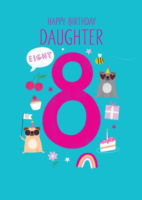 Happy Birthday Daughter Party Dogs 8th Birthday Card | Moonpig