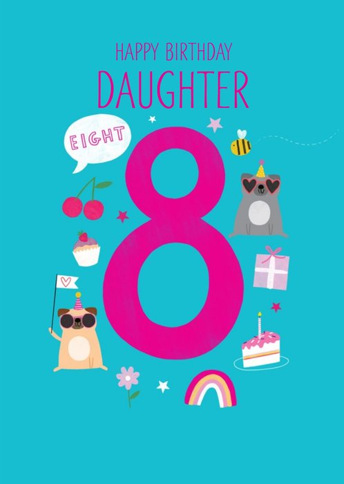 Happy Birthday Daughter Party Dogs 8th Birthday Card
